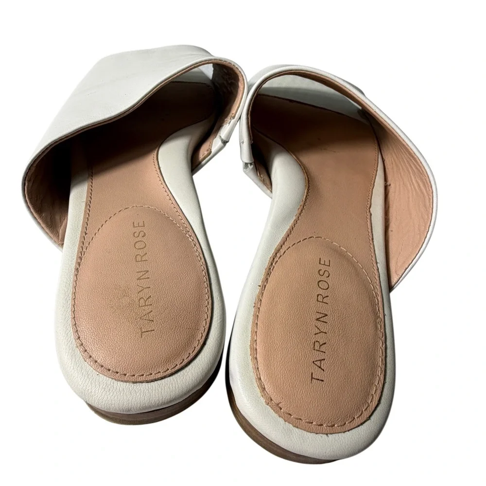 Taryn Rose Vanessa White Leather Mules Asymmetric Toe Ring Slide Sandals 8B